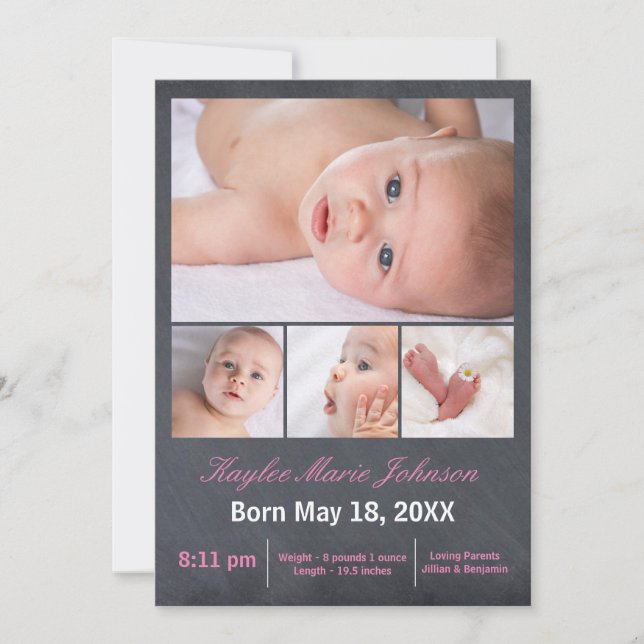 Collage Chalkboard de 4 fotos - Anuncio de nacimie (Anverso)