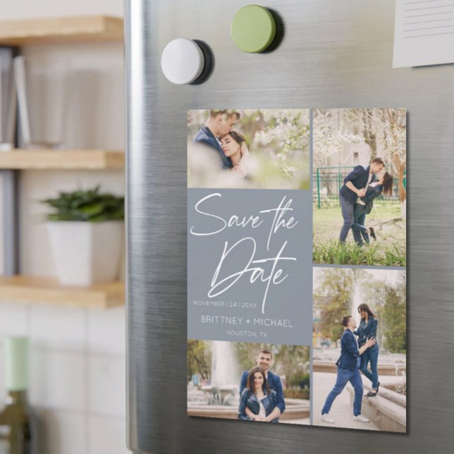 Collage con letras de mano Guardar la fecha azul t (Subido por el creador)