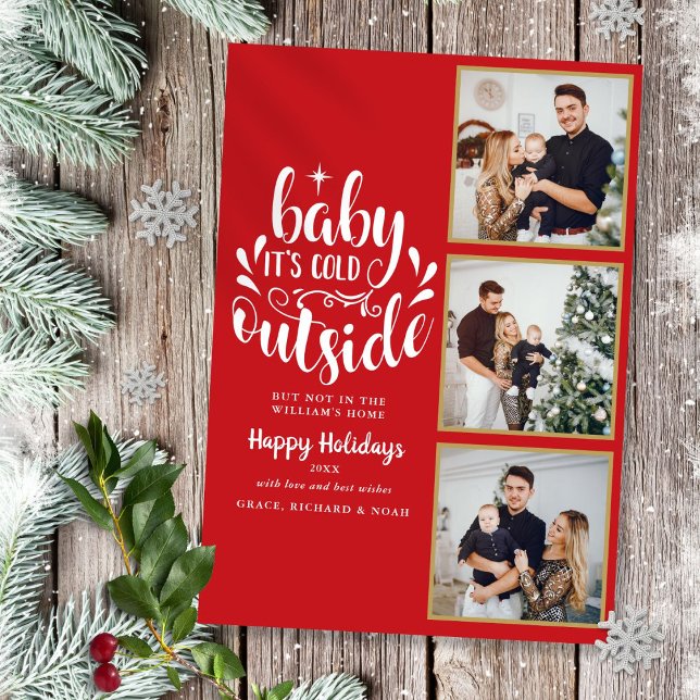 Collage de 3 fotos de Navidad Baby It's Cold Outsi (Christmas 3 Photo Collage Baby Its Cold Outside Holiday Card)