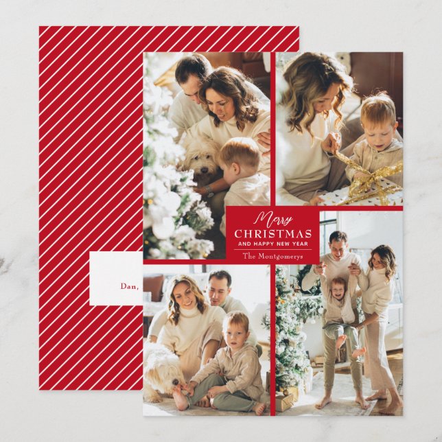 Collage de 4 fotos Chic Rojo Feliz Navidad (Anverso / Reverso)