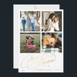 Collage de 4 fotos Guión elegante de Feliz Navidad<br><div class="desc">Elegante y elegante guión de caligrafía clásica de Faux Christmas de oro de cuatro fotos familiares cuadradas simple tarjeta blanca de vacaciones con tu personalizado de texto personalizado en ambos lados. OBSERVE que el color de fondo es modificable. Puede cambiarlo después de seleccionar la opción PERSONALIZAR debajo del menú PERSONALIZAR...</div>