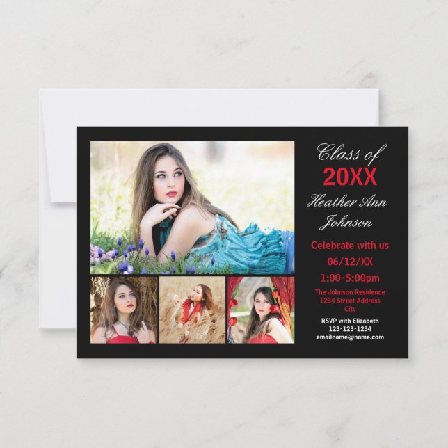 Collage de 5 fotos - Invitación de graduación 3x5 (Anverso)