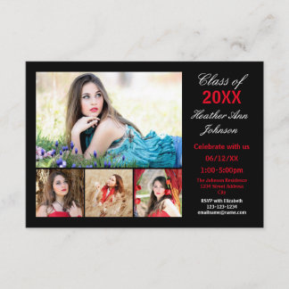 Collage de 5 fotos - Invitación de graduación 3x5