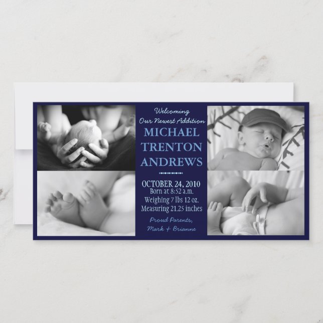 Collage de anuncio de nacimiento azul para bebé (n (Anverso)