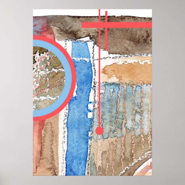 collage de arte abstracto, medios mixtos y acuarel (Frente)