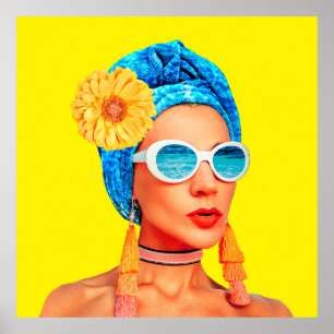 Collage de arte contemporáneo. Chica de moda vacac