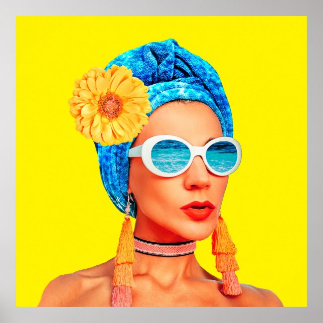 Collage de arte contemporáneo. Chica de moda vacac (Frente)