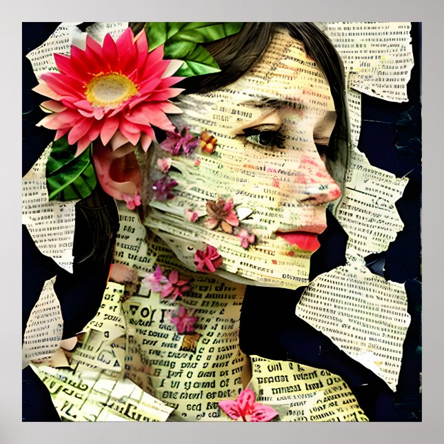 Collage de arte de mujer bonita   (Frente)