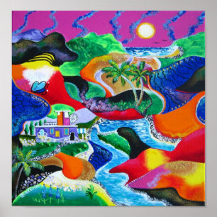 Collage de arte tropical caribeño de Puerto Rico