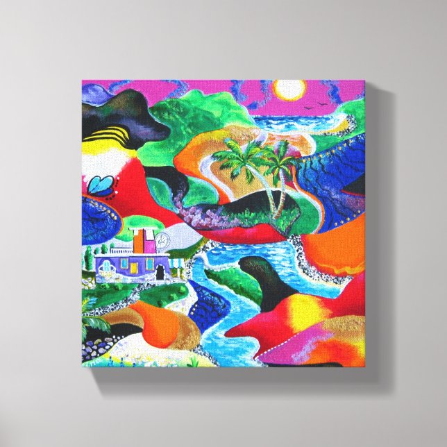 Collage de arte tropical caribeño de Puerto Rico (Anverso)