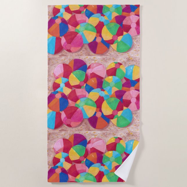 Collage de bolas de playa coloridas sobre toallas  (Anverso)