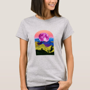 Collage de camiseta del paisaje de la Luna Rosa