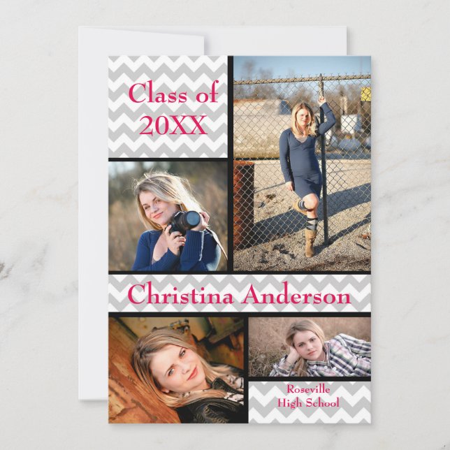 Collage de Chevron Gris - Anuncio de Graduación (Anverso)