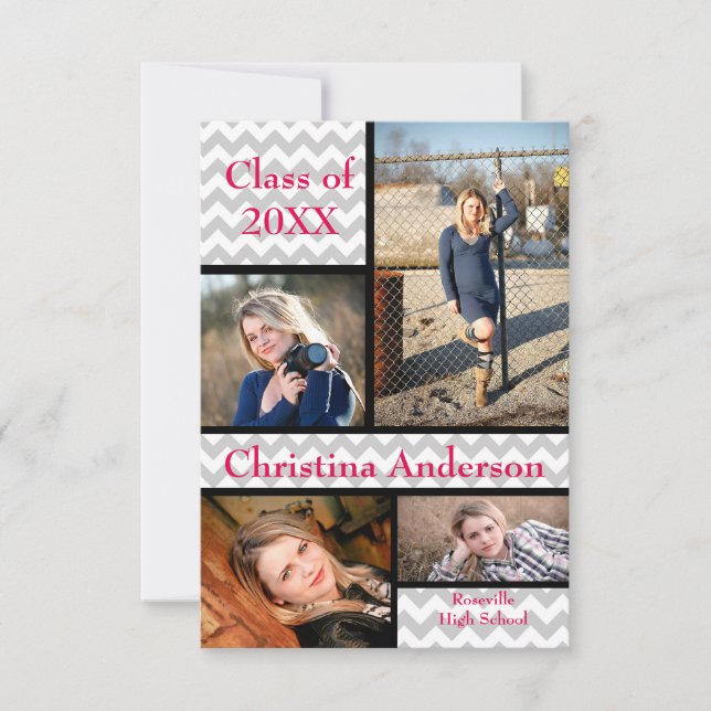 Collage de Chevron Gris - Anuncio de Graduación 3x (Anverso)