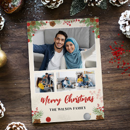 Collage de cuatro fotos de Feliz Navidad dibujado 