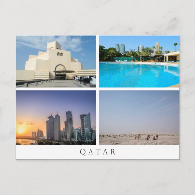 Collage de cuatro paisajes en postal de Qatar (Anverso)