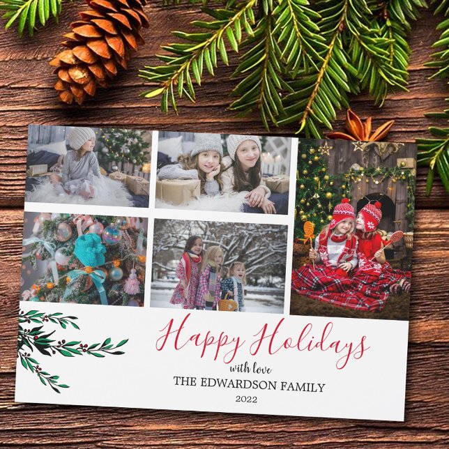 Collage de familia rusa Tarjeta magnética de vacac (Happy holidays, personalized family photo collage magnetic Christmas card.)