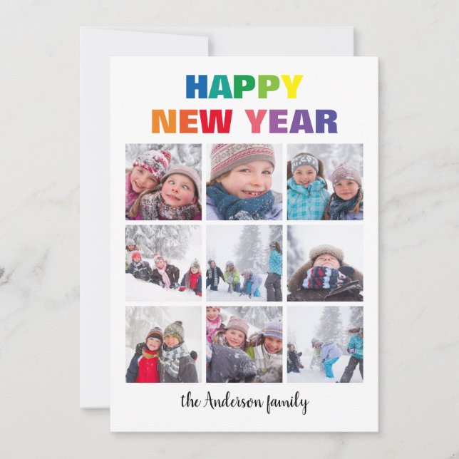 Collage de Feliz Año Nuevo Arcoíris - Tarjeta de N (Anverso)