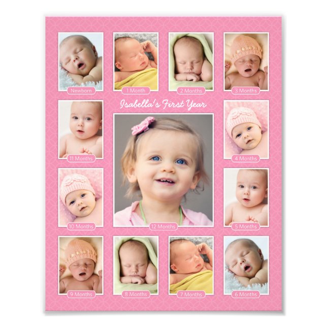 Collage de fotos Babys First Year Pink Keepsake (Frente)