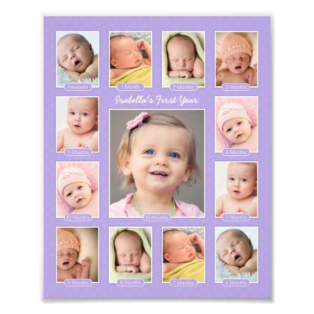 Collage de fotos Babys First Year Purple Keepsake (Frente)