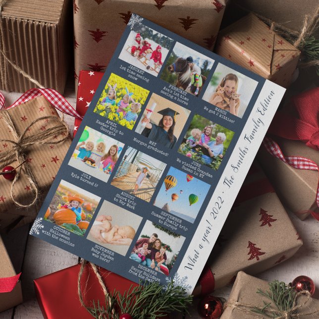 Collage de fotos Blue What A Year Review 12 (What A Year 12 Photo Collage Template Card
)