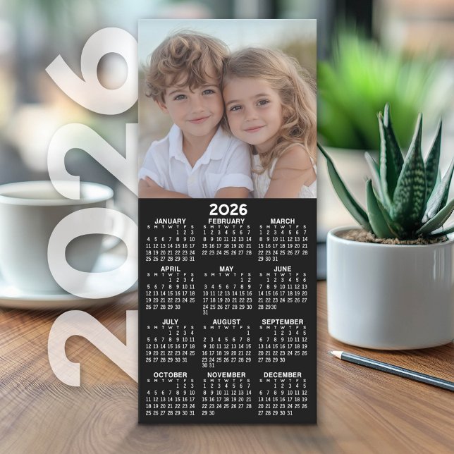 Collage de fotos Calendar 1 - Can Edit Black - Car (2026 Calendar on Cardstock - Simple, Minimal Design and Photo Collage)