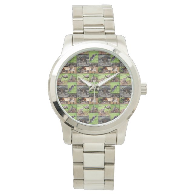 Collage de fotos canguro, reloj unisex plateado gr (Anverso)