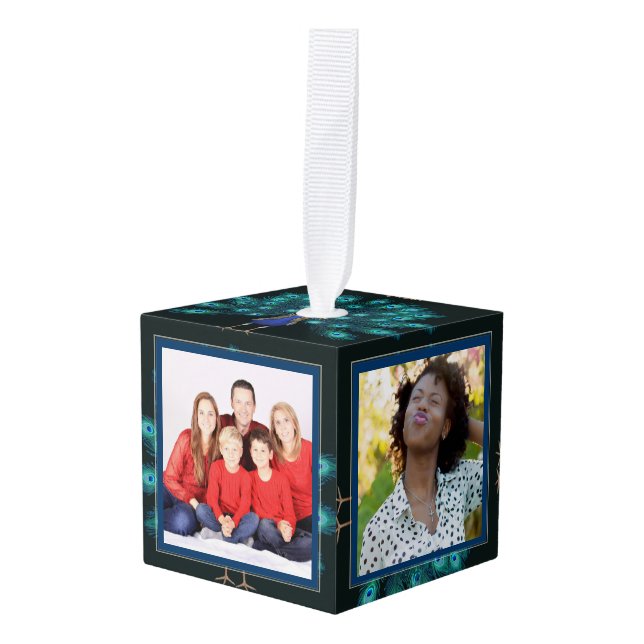 Collage de fotos CUBE Navidad Ornamento Peacock 2 (Anverso en perspectiva)