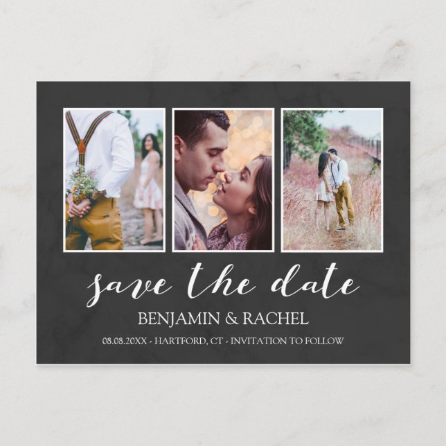 Collage de Fotos de Anuncio de Boda en Carbón y Bl (Anverso)