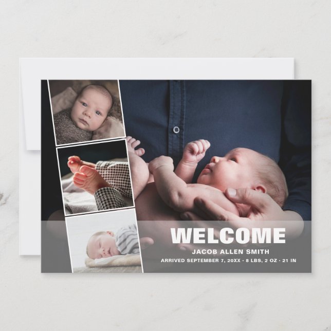 Collage de fotos de anuncio de nacimiento|Cuatro f (Anverso)