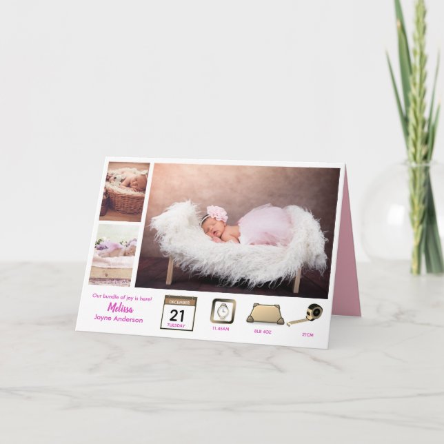 Collage de fotos DE ANUNCIO DE NACIMIENTO DE Chica (Anverso)