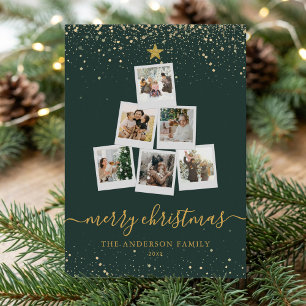 Collage de fotos de árbol de navidad de oro verde