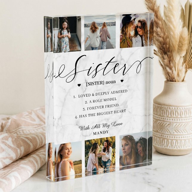Collage de fotos de definición de diccionario herm (Gift for Sister Definition Collage Marble Keepsake Photo Block)
