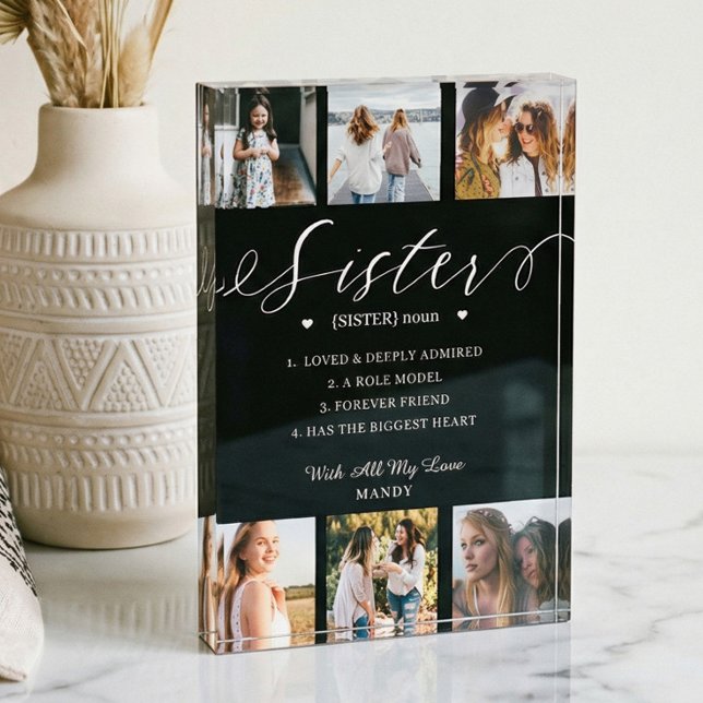 Collage de fotos de definición de diccionario herm (Gift for Sister Definition Collage Memory Keepsake Photo Block)