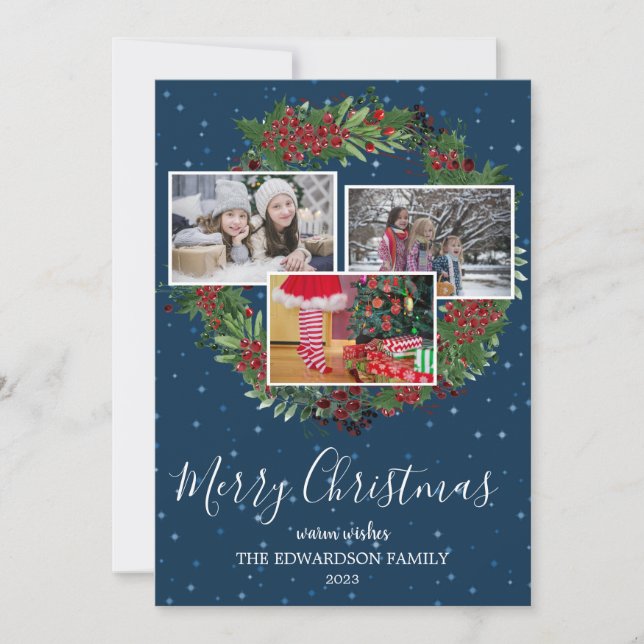 Collage de fotos de familia Feliz Navidad rústico (Anverso)