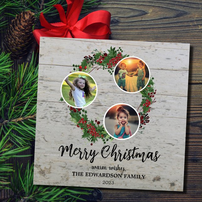Collage de fotos de familia rusa con tarjeta de fe (Create your own photo collage on winter botanical wreath, Merry Christmas card. )