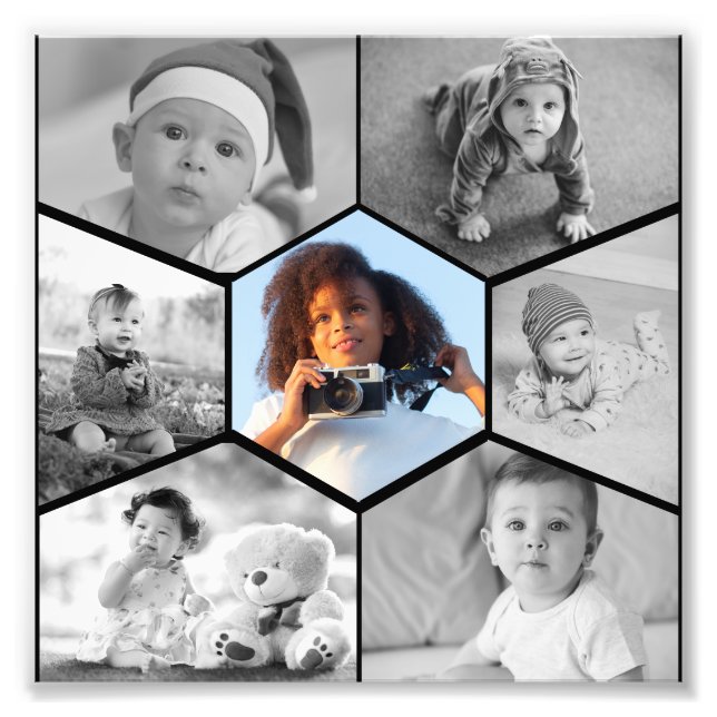 Collage de fotos de hexágono blanco y negro (Frente)