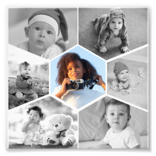 Collage de fotos de hexágono blanco y negro