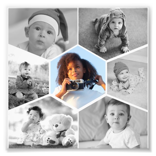 Collage de fotos de hexágono blanco y negro (Frente)