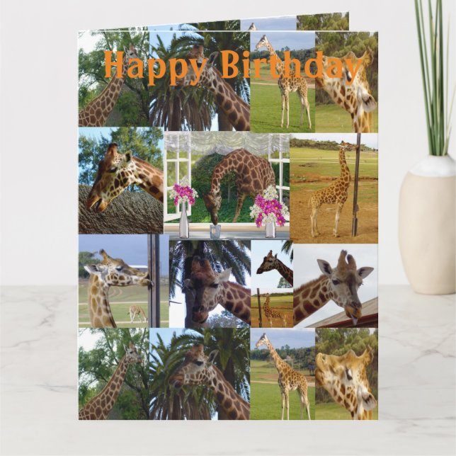 Collage de fotos de jirafa, tarjeta de cumpleaños  (Anverso)