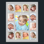 Collage de fotos de Keepsake gris del primer año d<br><div class="desc">¡Muestra el primer año de tu bebé con un collage de fotos moderno que no requiere imprimir ni cortar fotos individuales! Simplemente sube las imágenes digitales de tu bebé desde recién nacidos a 12 doce meses / un año y personaliza el título con el nombre de tu bebé. Color: gris...</div>