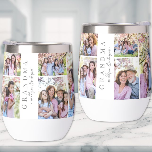 Collage de fotos de la abuela (Grandma Photo Collage Thermal Wine Tumbler )