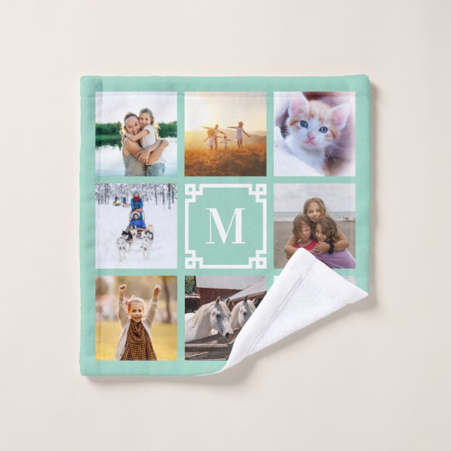 Collage de fotos de llave griega Verde azulada lig (Toallita)