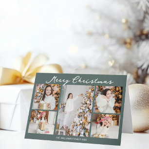 Collage de fotos de Navidad gris verde chic doblad
