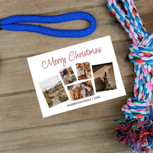 Collage de fotos de Navidad White Merry (White Merry Christmas Photo Collage Holiday Card)