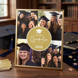 Collage de Fotos de Oro Negro Feliz Graduación