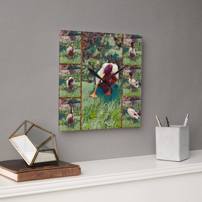 Collage de fotos de pato aburrido, reloj de pared  (Oficina)