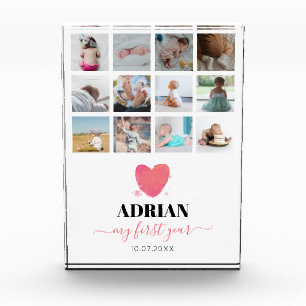 Collage de fotos de primer año del bebé acuarela