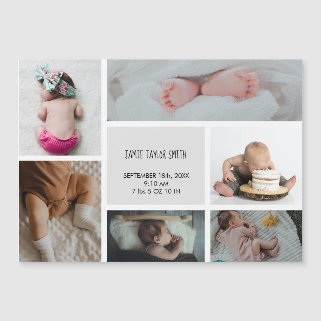 Collage de fotos del bebé Nombre Invitación de fec (Anverso)
