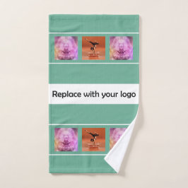 Collage de fotos del logo de la compañía en blanco